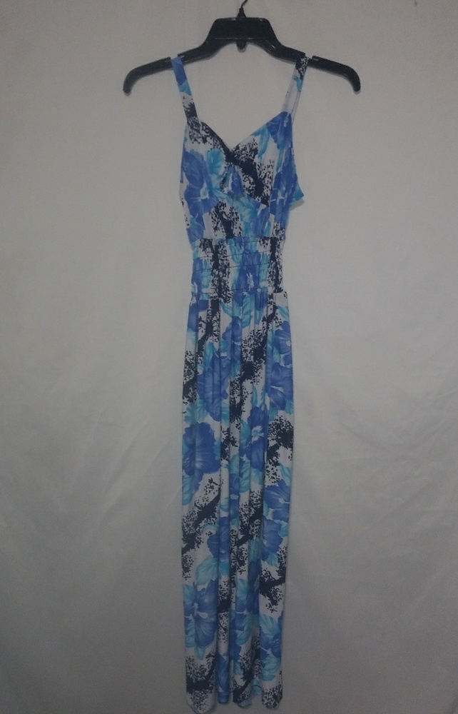 Beautiful M Blue Purple Floral Nylon Summer Maxi Dress